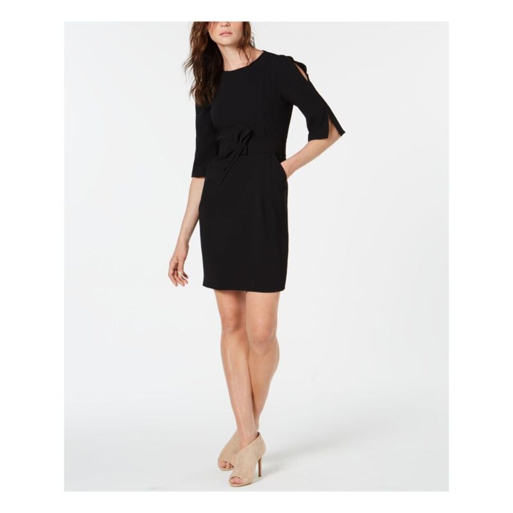 MARELLA Womens Black Belted 3/4 Sleeve Wear To Work Sheath Dress 8